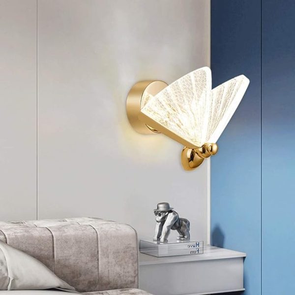 Led Acrylic Butterfly Wall Light Bedside Sconce Lamp Lighting Nightlight Gold