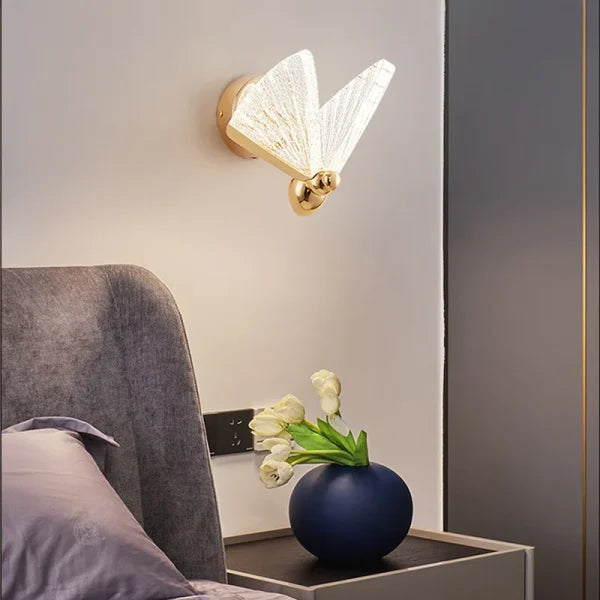 Led Acrylic Butterfly Wall Light Bedside Sconce Lamp Lighting Nightlight Gold