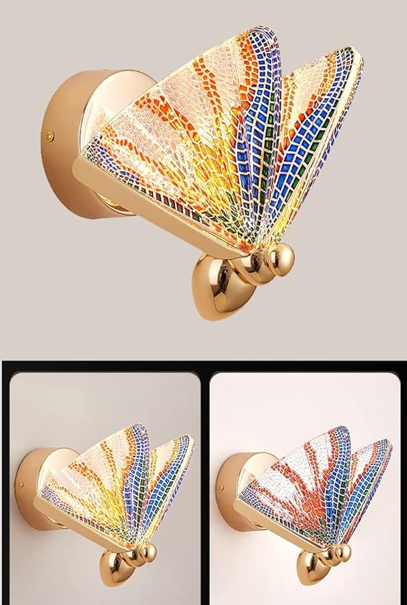 Led Acrylic Multi Color Butterfly Wall Light Bedside Sconce Lamp Lighting Nightlight Gold